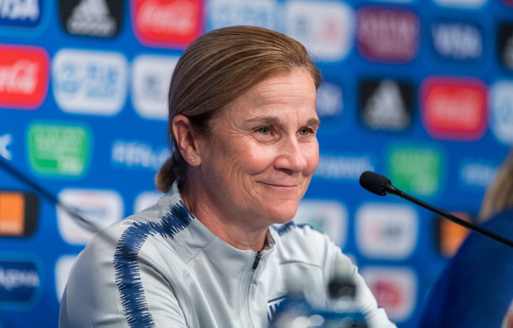 Jill Ellis speaks at a press conference.